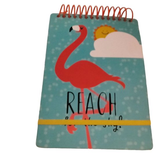 Pink Flamingo Spiral Notebook Reach for the Sky Stickers Doodle and Blank Pages - Picture 2 of 9